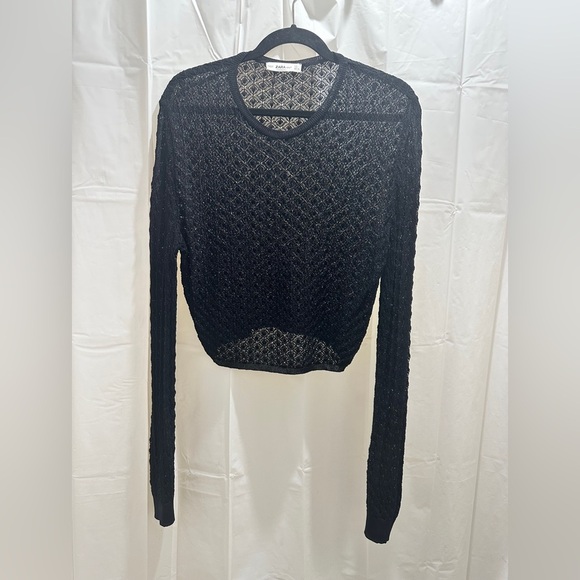 Zara Black Knit Patterned Top - Picture 2 of 4
